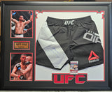 Nate Diaz "UFC" Autographed Black & White Custom Trunks frame outside size framed 32x40 Mat Finish Black Frame. JSA