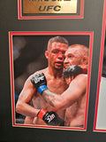 Nate Diaz "UFC" Autographed Black & White Custom Trunks frame outside size framed 32x40 Mat Finish Black Frame. JSA