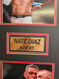 Nate Diaz "UFC" Autographed Black & White Custom Trunks frame outside size framed 32x40 Mat Finish Black Frame. JSA