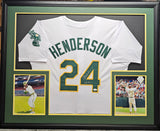Rickey Henderson "Oakland Athletics" Autographed white jersey framed. JSA