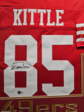 George Kittle "San Francisco 49ers" Autographed Red jersey Custom Framed. Beckett