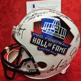 STARR, JOHN ELWAY, TROY AIKMAN, JOE MONTANA, JOE NAMATH Signed 16 HOF White Replica F/S Helmet. BECKETT