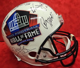 STARR, JOHN ELWAY, TROY AIKMAN, JOE MONTANA, JOE NAMATH Signed 16 HOF White Replica F/S Helmet. BECKETT