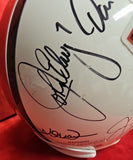 STARR, JOHN ELWAY, TROY AIKMAN, JOE MONTANA, JOE NAMATH Signed 16 HOF White Replica F/S Helmet. BECKETT