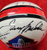 STARR, JOHN ELWAY, TROY AIKMAN, JOE MONTANA, JOE NAMATH Signed 16 HOF White Replica F/S Helmet. BECKETT