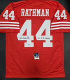 Tom Rathman "San Francisco 49ers"  Autographed RED Custom Jersey size XL. Beckett