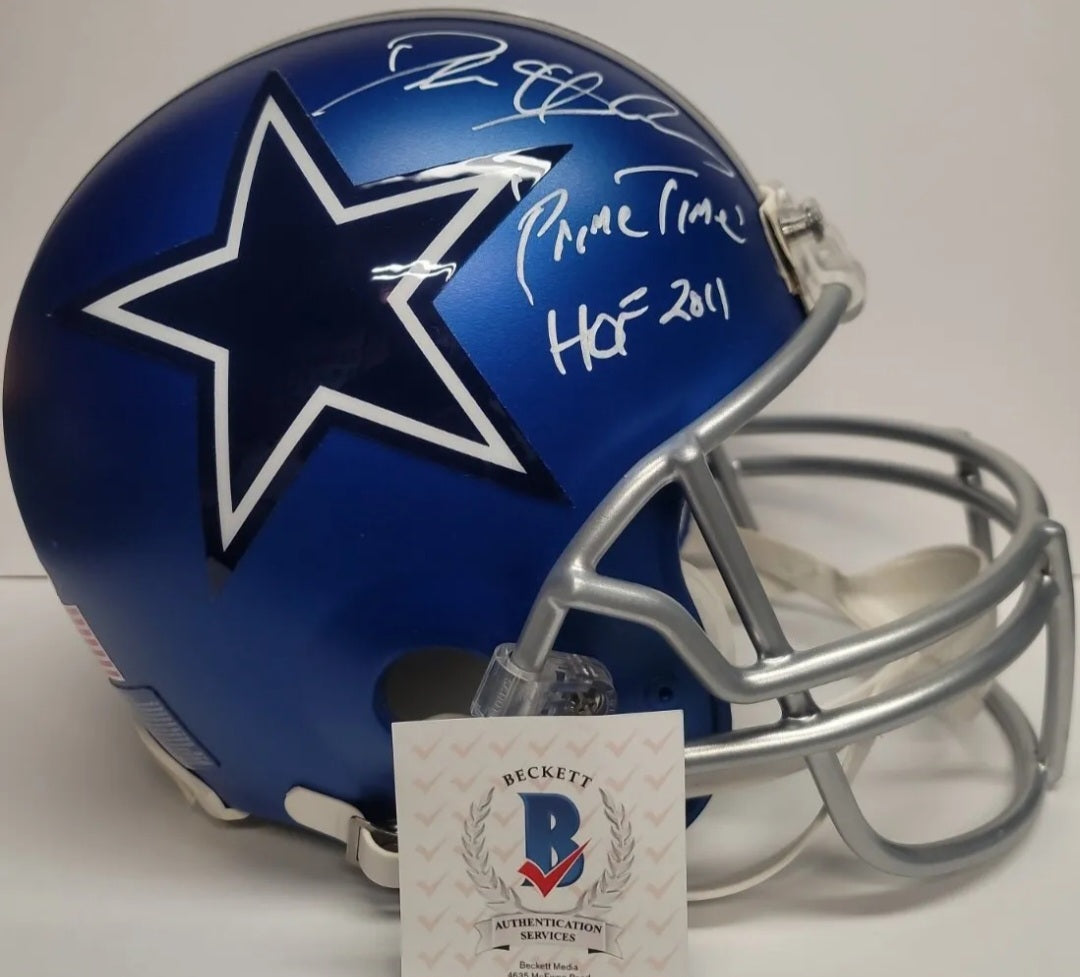 autographed football helmets ebay Deion Sanders "Dallas Cowboys" Autographed Mat Finish Blue Proline Ful – EMPIRE SPORTS USA