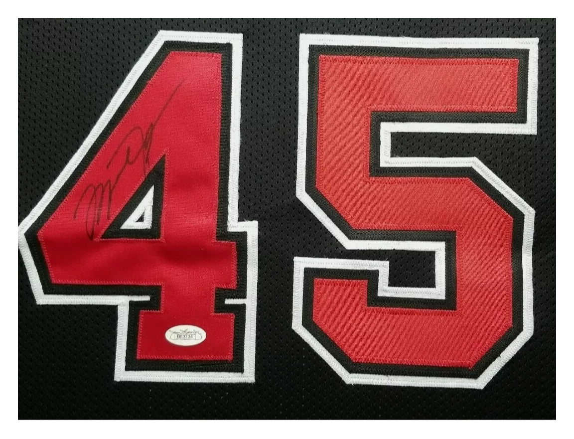 Michael Jordan Signed Bulls 44x32 custom framed jersey display