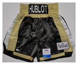 Floyd Mayweather Jr. "PRETTY BOY" Autographed "HUBLOT" Black, Gold Boxing Trunks. Beckett