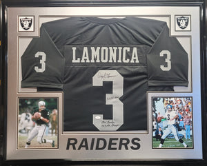 Daryle Lamonica "Raiders" Autographed Black Custom jersey frame outside size framed. JSA