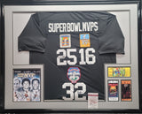 Jim Plunkett, Fred Biletnikoff, Marcus Allen "Super Bowl MVP's" Autographed Custom Jersey framed. JSA