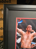 Nate Diaz "UFC" Autographed Black & White Custom Trunks frame outside size framed 32x40 Mat Finish Black Frame. JSA