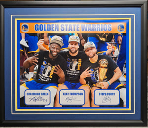Draymond Green, Klay Thompson, Stephen Curry "Golden State Warriors" 16x20 photo Unsigned Framed.