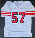 Dre Greenlaw "San Francisco 49ers" Autographed White Throwback Custom Jersey size XL. Beckett