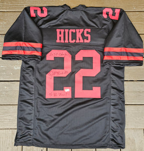 DWIGHT HICKS Autographed "San Francisco 49ers" Black & Red Jersey Custom Size XL. Beckett