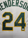 Rickey Henderson "Oakland Athletics" Autographed white jersey framed. JSA