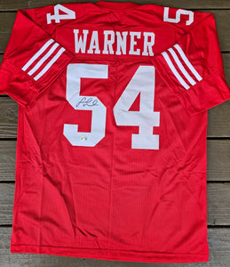 Fred Warner "San Francisco 49ers" Autographed Red Custom Jersey Size XL. Beckett