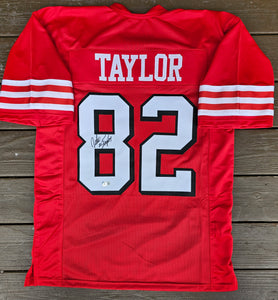 John Taylor "San Francisco 49ers, Super Bowl Champion" Autographed Red Throwback Custom Jersey Size XL. Beckett Witness