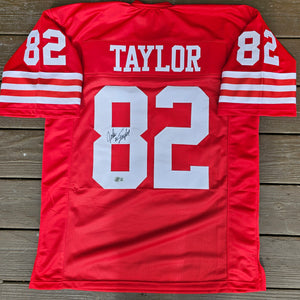 John Taylor "San Francisco 49ers, Super Bowl Champion" Autographed Red Custom Jersey with Inscriptions Size XL. Beckett
