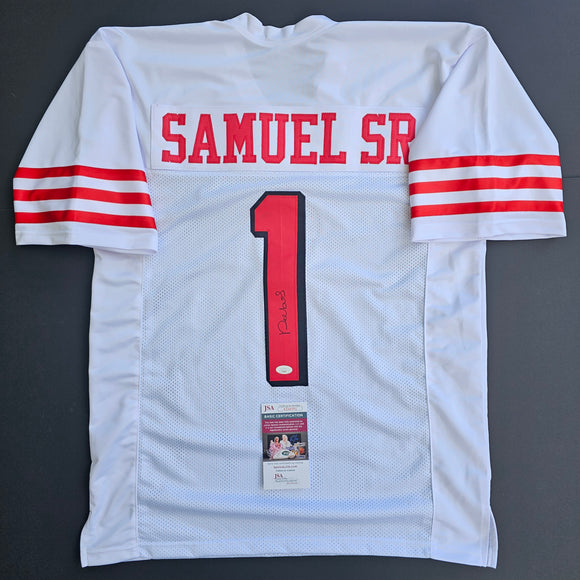 Deebo Samuel Sr. Autographed San Francisco 49ers White Throwback Custom jersey Size XL. JSA
