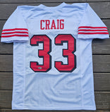 Roger Craig "San Francisco 49ers" Autographed White Throwback Custom Jersey Size XL. Beckett Authentication