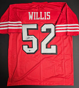 Patrick Willis "San Francisco 49ers & Hall of Fame" Autographed Red & Black Throwback Custom Jersey SZ XL. Beckett