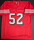 Patrick Willis "San Francisco 49ers & Hall of Fame" Autographed Red & Black Throwback Custom Jersey SZ XL. Beckett