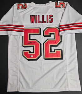 Patrick Willis "San Francisco 49ers" Autographed White Throwback Custom Jersey Size XL. Beckett