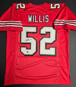 Patrick Willis "San Francisco 49ers & Hall of Fame" Autographed Red Throwback Custom Jersey Size XL. Beckett