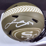 Fred Warner "San Francisco 49ers" Autographed Riddell Green Salute to Service Speed Mini Helmet. Beckett