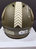 Fred Warner "San Francisco 49ers" Autographed Riddell Green Salute to Service Speed Mini Helmet. Beckett