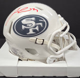 Fred Warner "San Francisco 49ers" Autographed Riddell White Salute to Service Speed Mini Helmet. Beckett