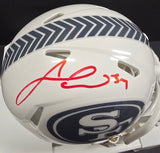 Fred Warner "San Francisco 49ers" Autographed Riddell White Salute to Service Speed Mini Helmet. Beckett