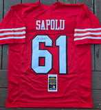 Jesse Sapolu "San Francisco 49ers & Super Bowl Champion" Autographed Red Custom XL Jersey. JSA