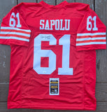 Jesse Sapolu "San Francisco 49ers" Autographed Red Custom XL. JSA