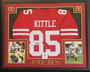 George Kittle "San Francisco 49ers" Autographed Red jersey Custom Framed. Beckett