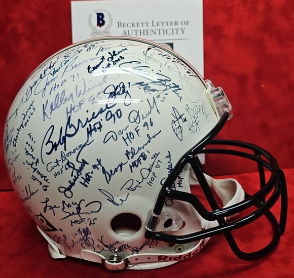 JIM BROWN, AIKMAN, BLANDA, ELWAY Autographed 59 HOF PROLINE Full Size Helmet. BECKETT