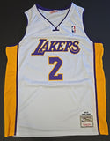 Derek Fisher "Los Angeles Lakers" Autographed White & Yellow Jersey size XL. PSA Witness