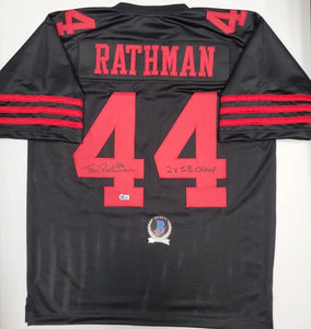 Tom Rathman "San Francisco 49ers" Autographed BLACK & RED Custom jersey size XL. Beckett