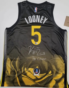 Kevon looney " 3Time NBA Champion, Golden State Warriors" Autographed Black & yellow size 52. Beckett