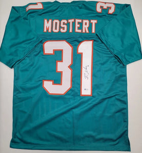 Raheem Mostert " Miami Dolphins" Autographed Teal Custom Jersey size XL. Beckett authentication