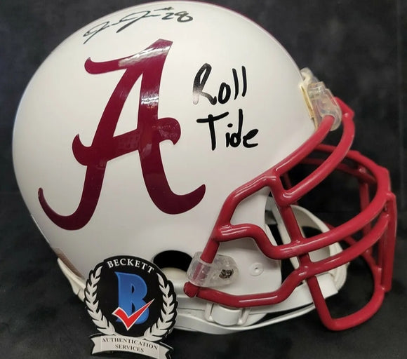 alabama football helmets 28 Josh Jacobs "Alabama Crimson Tide" Autographed White Matt Finish Custo – EMPIRE SPORTS USA