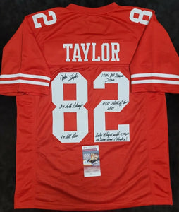John Taylor "San Francisco 49ers" Autographed Red Custom Jersey w/Inscriptions size XL. JSA