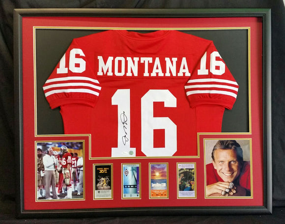 Joe Montana Autographed Jersey: 43x35 Frame