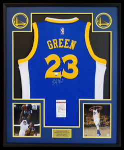 Draymond Green "Golden State Warriors, Three Time NBA Champion" Autographed Jersey Framed. JSA