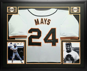Willie Mays " San Francisco Giants, Hall of Fame" Autographed Grey Jersey Framed. Say hey Authentics