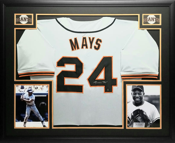 Willie Mays Autographed and Framed White Giants Jersey