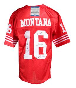 Joe Montana "San Francisco 49ers" Autographed Red Custom jersey size XL. Beckett