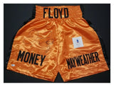 Floyd Mayweather Jr. "PRETTY BOY, TMT, TBE" Autographed Custom Boxing Orange Trunks. Beckett