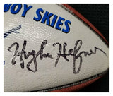 Hugh Hefner "PLAY BOY" "COME FLY THE PLAYBOY SKIES" Autographed Painted Wilson Football. JSA